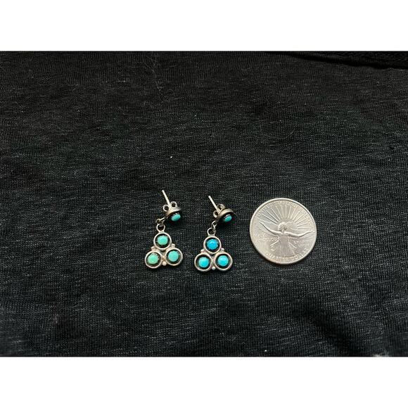 Vintage Sterling Silver and Turquoise Earrings - Picture 2 of 3